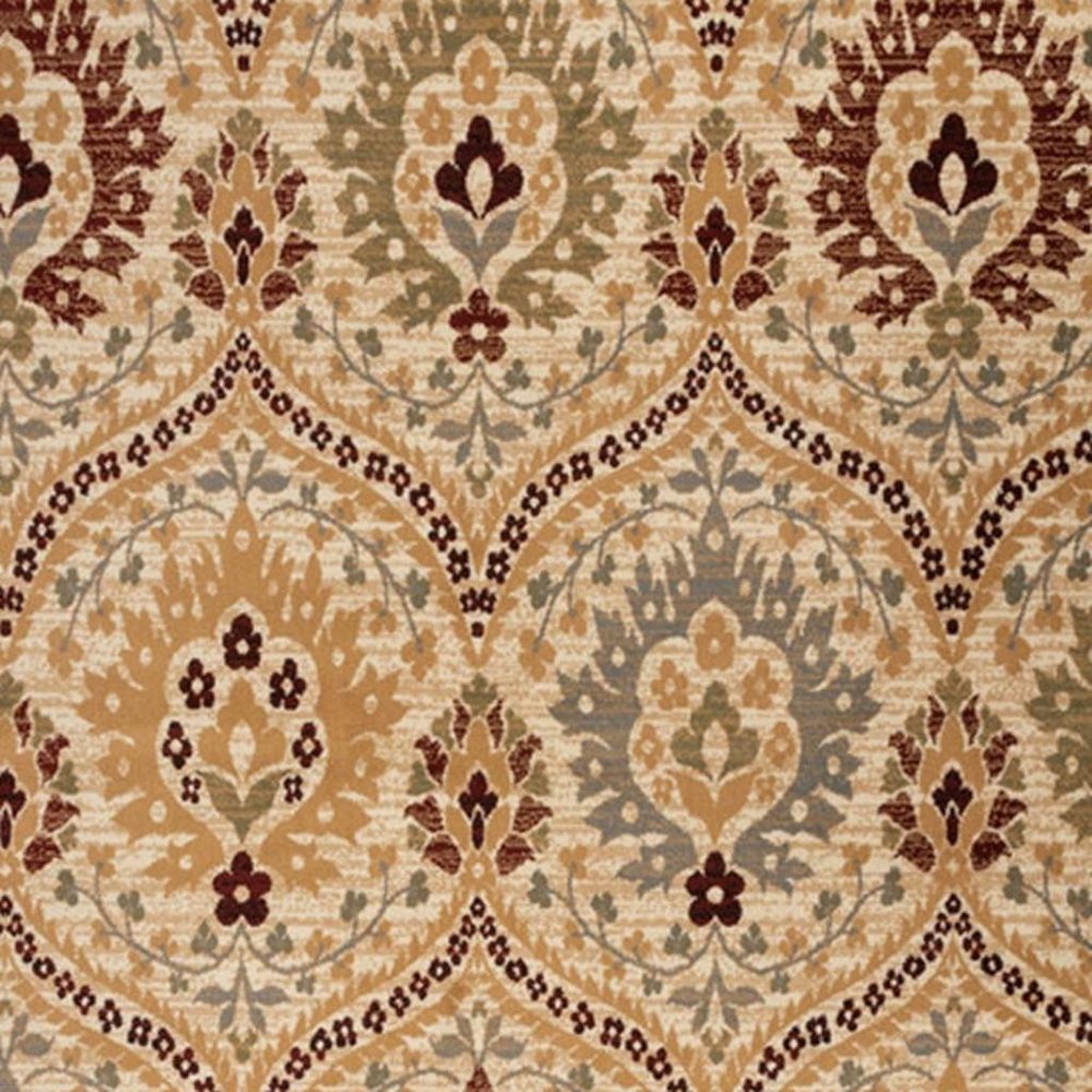 4' X 6' Beige Red And Gray Floral Area Rug