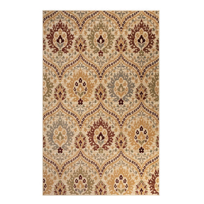 4' X 6' Beige Red And Gray Floral Area Rug