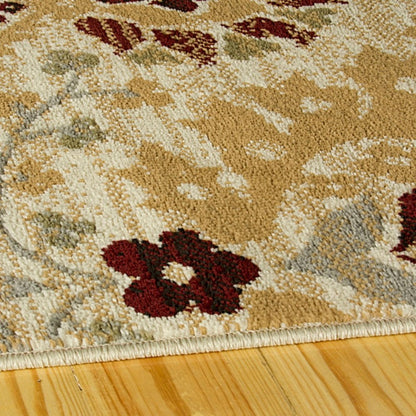 4' X 6' Beige Red And Gray Floral Area Rug