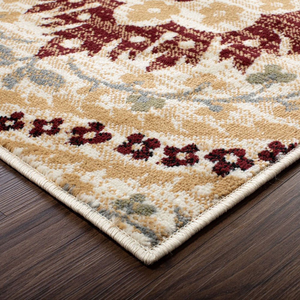 4' X 6' Beige Red And Gray Floral Area Rug