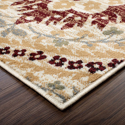 4' X 6' Beige Red And Gray Floral Area Rug
