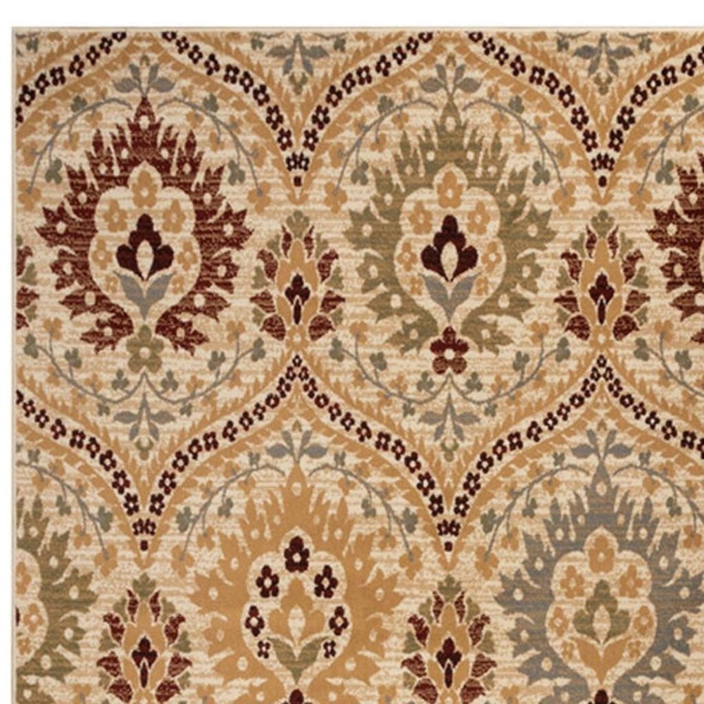 4' X 6' Beige Red And Gray Floral Area Rug