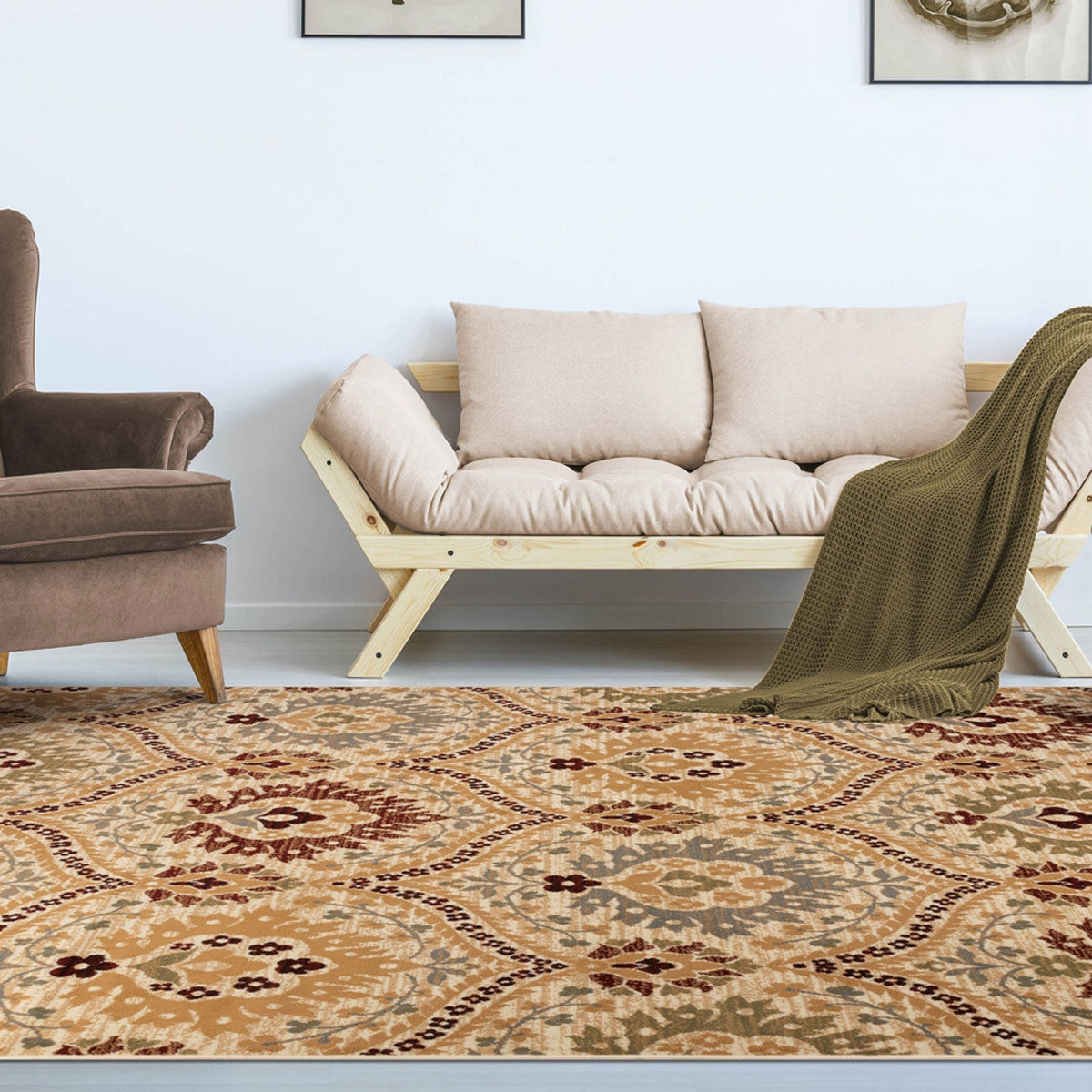 4' X 6' Camel Gray And Rust Floral Stain Resistant Area Rug