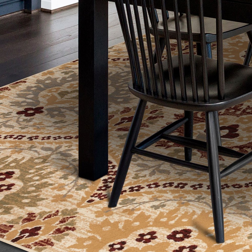4' X 6' Beige Red And Gray Floral Area Rug
