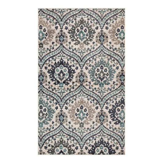 4' X 6' Ivory Blue And Gray Medallion Area Rug