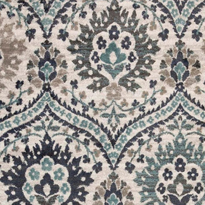 4' X 6' Ivory Blue And Gray Medallion Area Rug