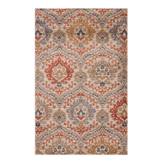 4' X 6' Orange And Ivory Floral Area Rug