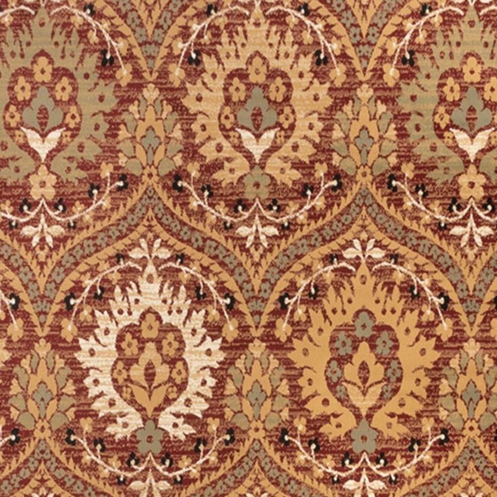 4' X 6' Red And Gold Floral Area Rug
