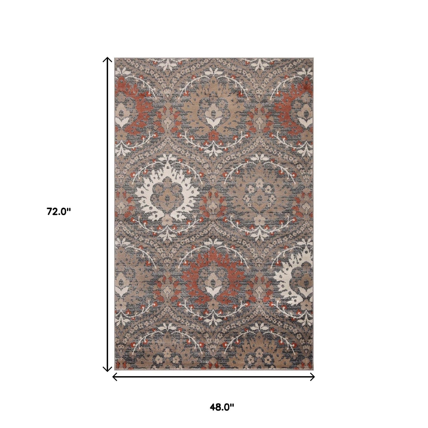 4' X 6' Rust Floral Stain Resistant Area Rug