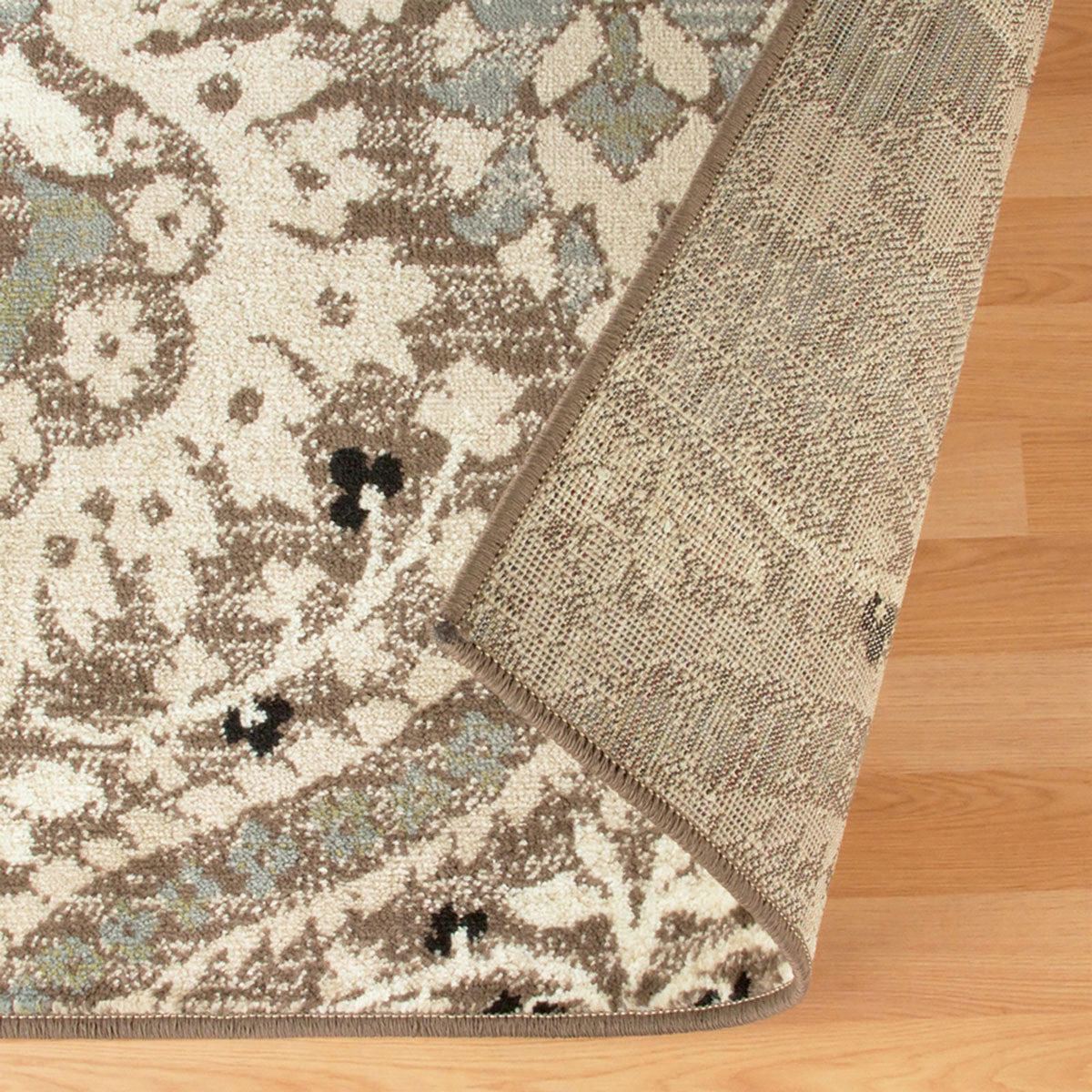 5' X 8' Ivory Beige And Light Blue Floral Stain Resistant Area Rug