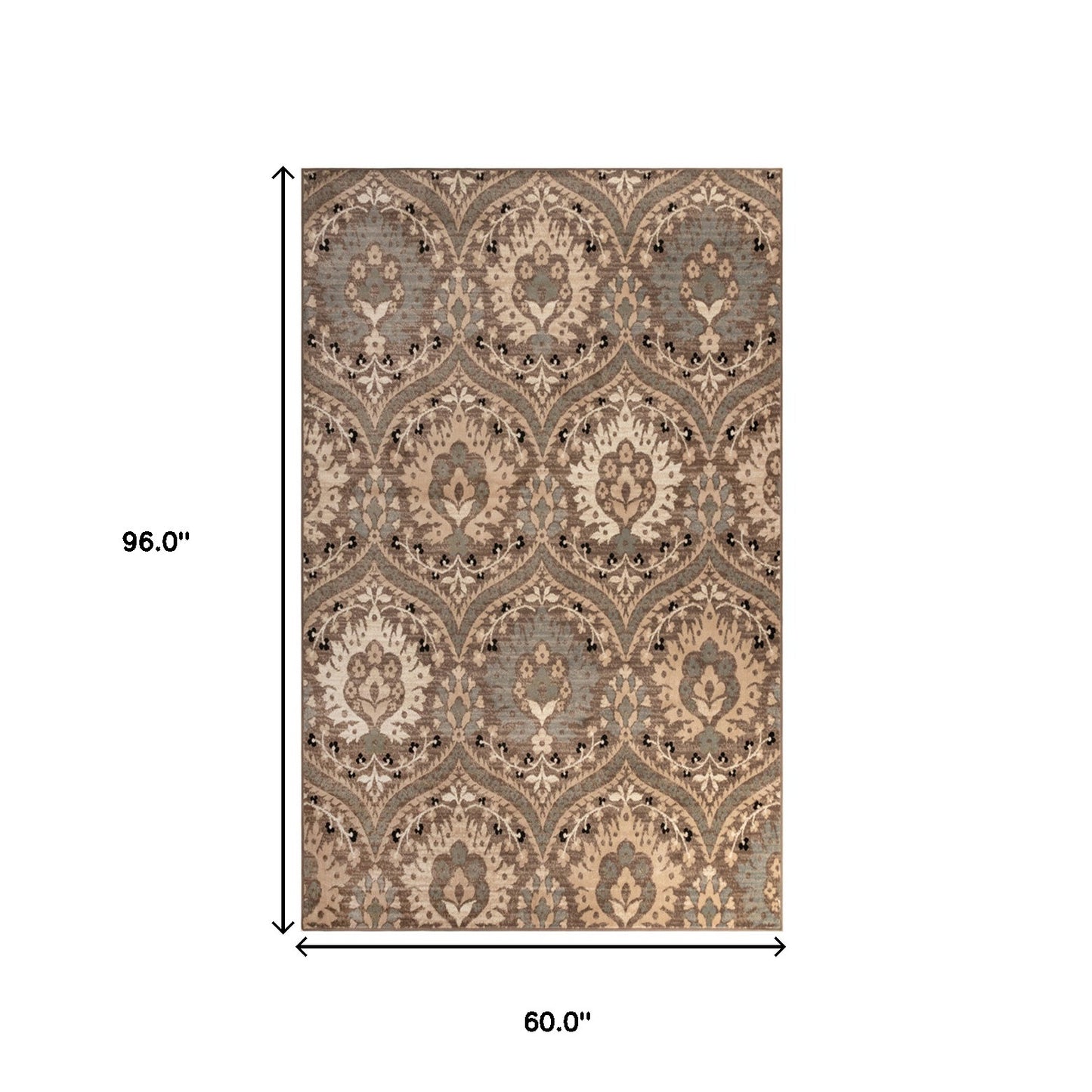 5' X 8' Ivory Beige And Light Blue Floral Stain Resistant Area Rug