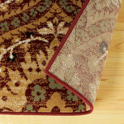 5' X 8' Red And Gold Floral Area Rug