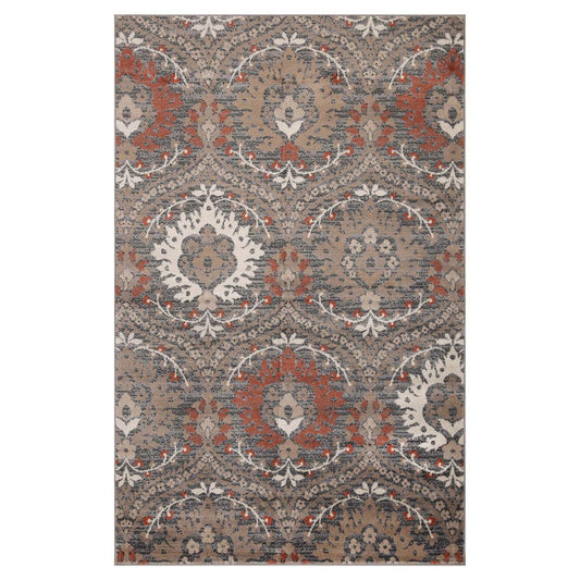 5' X 8' Rust Floral Stain Resistant Area Rug