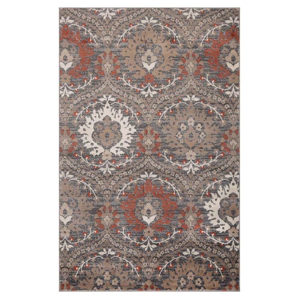 5' X 8' Rust Brown And Gray Floral Area Rug
