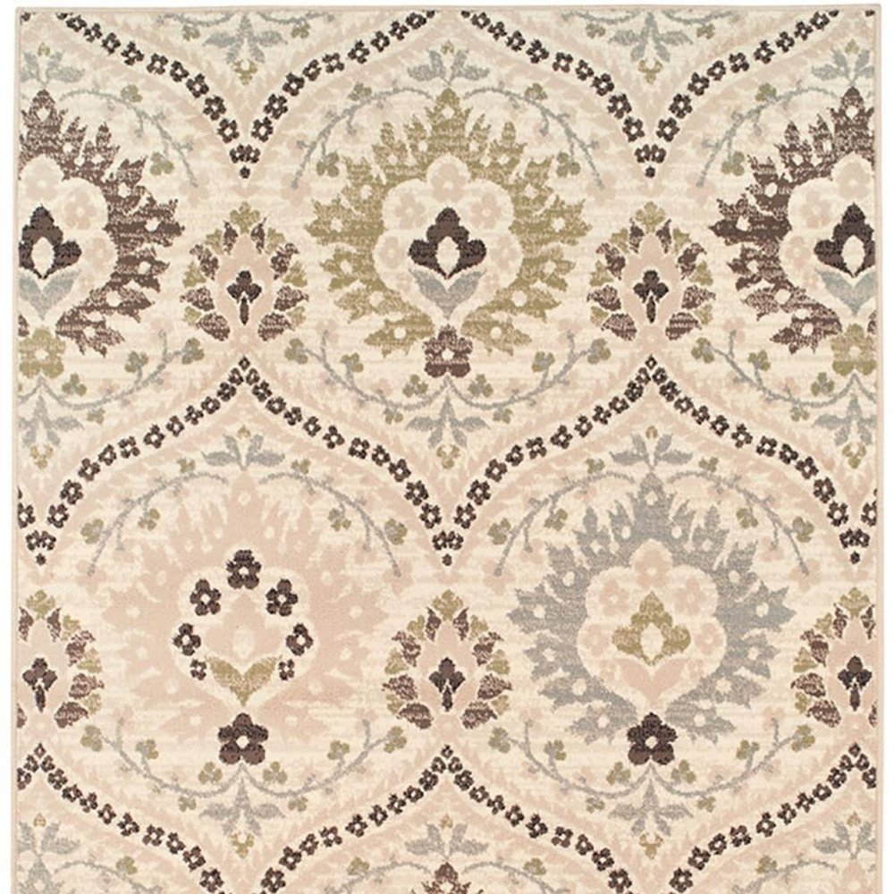 6' X 9' Gray And Ivory Floral Area Rug
