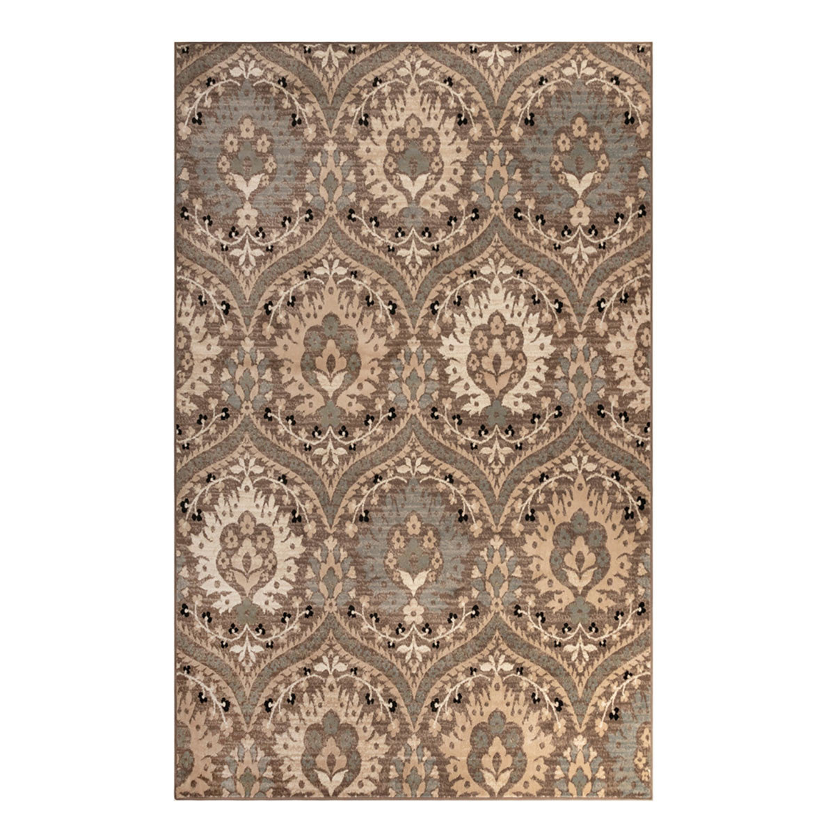 6' X 9' Ivory Beige And Light Blue Floral Stain Resistant Area Rug