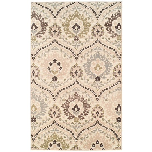 7' X 9' Gray And Ivory Floral Area Rug