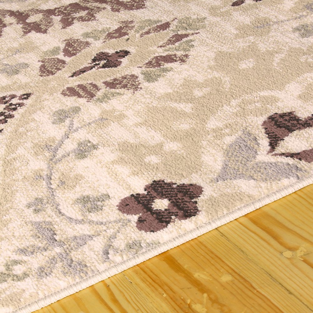 7' X 9' Gray And Ivory Floral Area Rug