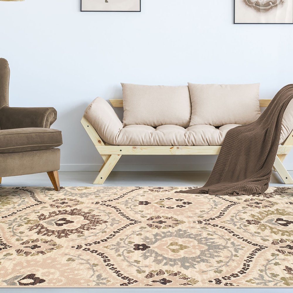 7' X 9' Gray And Ivory Floral Area Rug