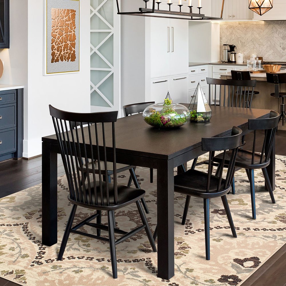 7' X 9' Gray And Ivory Floral Area Rug