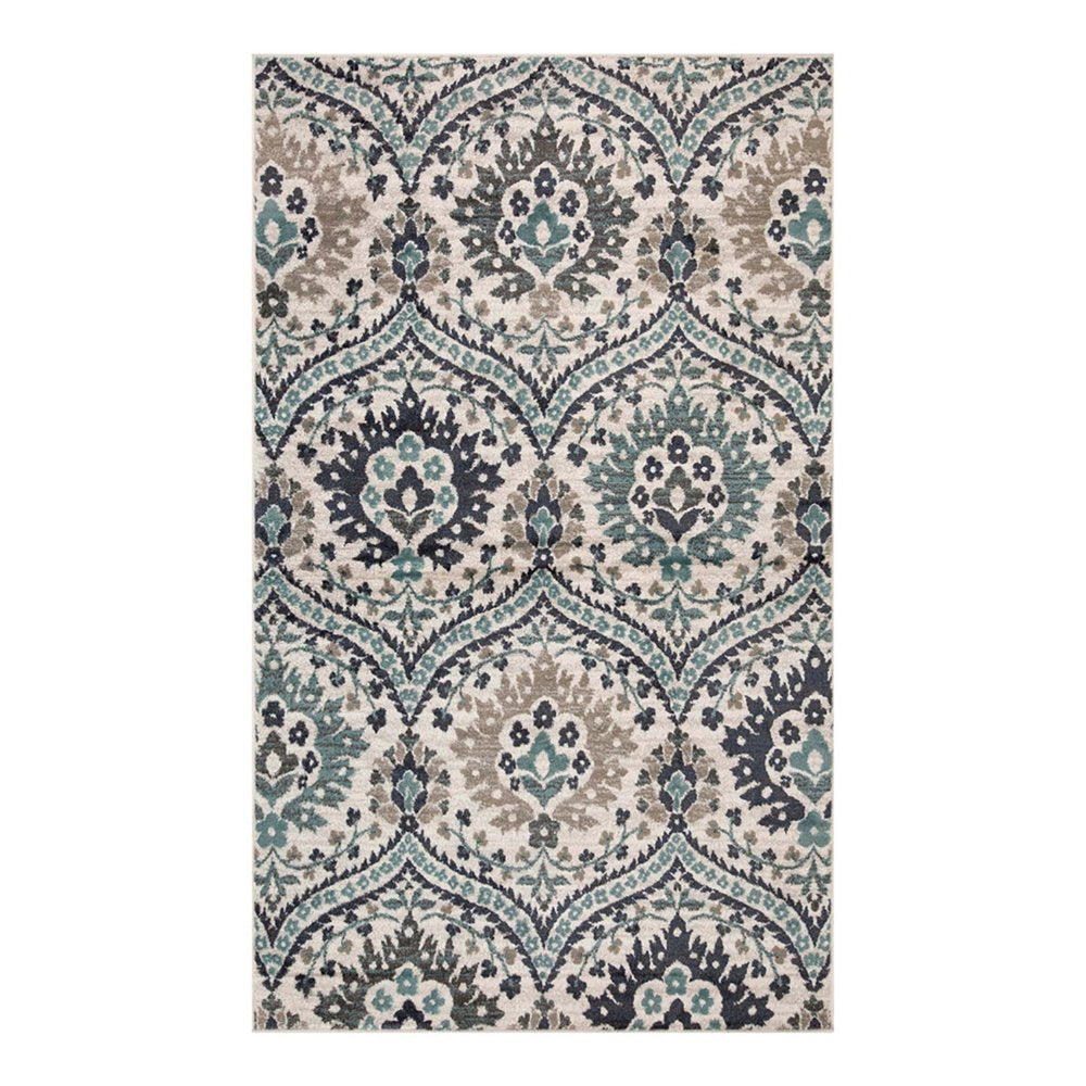 7' X 9' Ivory Blue And Gray Medallion Area Rug