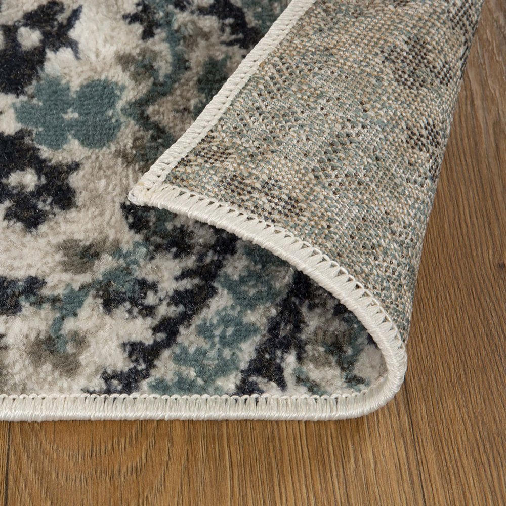7' X 9' Ivory Blue And Gray Medallion Area Rug