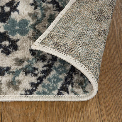 7' X 9' Ivory Blue And Gray Medallion Area Rug