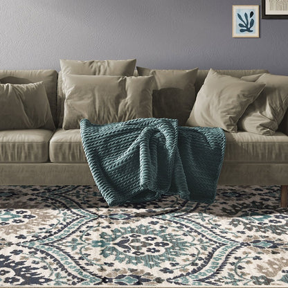 7' X 9' Ivory Blue And Gray Medallion Area Rug