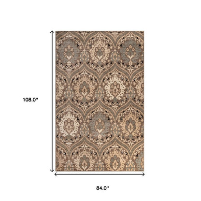 7' X 9' Beige And Ivory Floral Area Rug