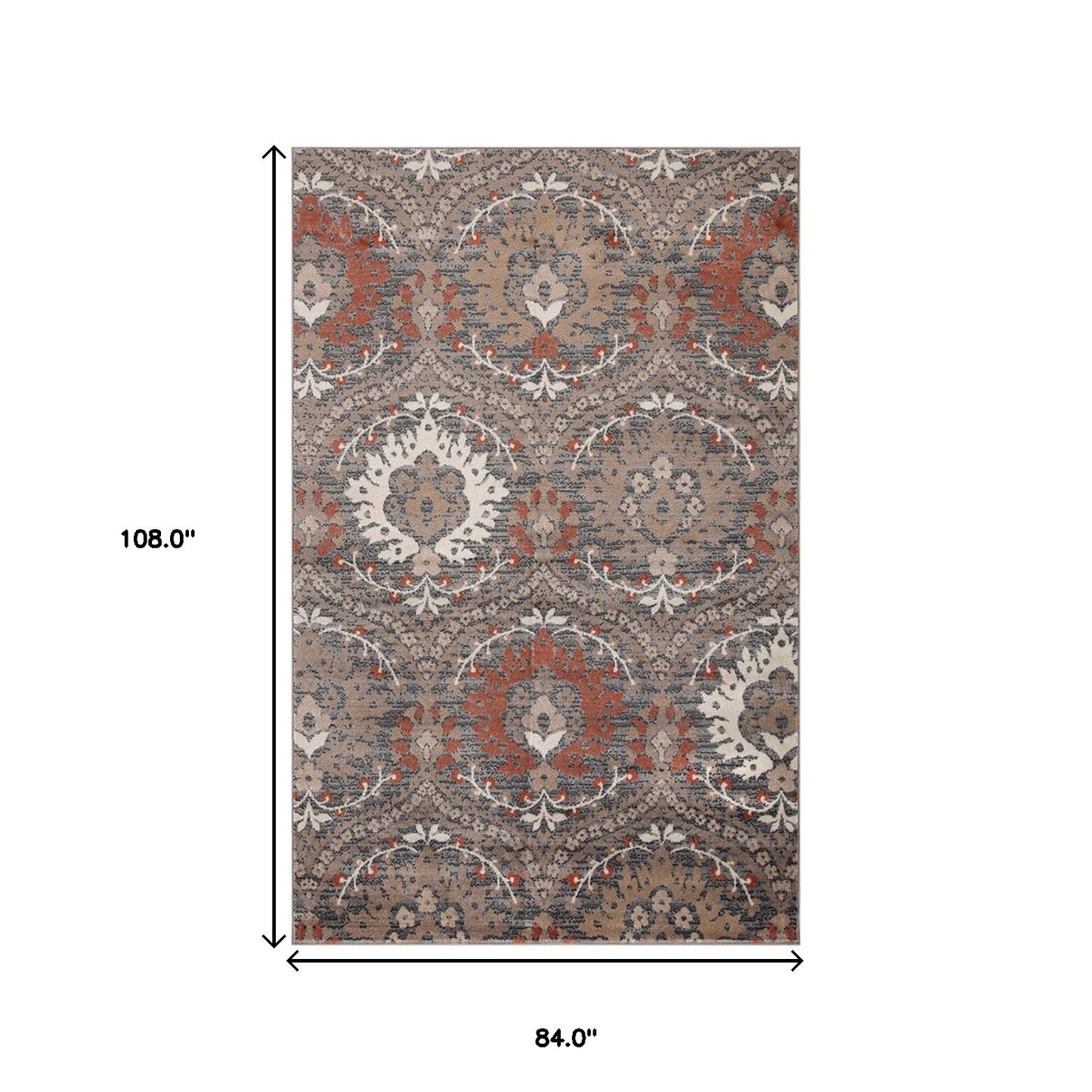 7' X 9' Rust Floral Stain Resistant Area Rug