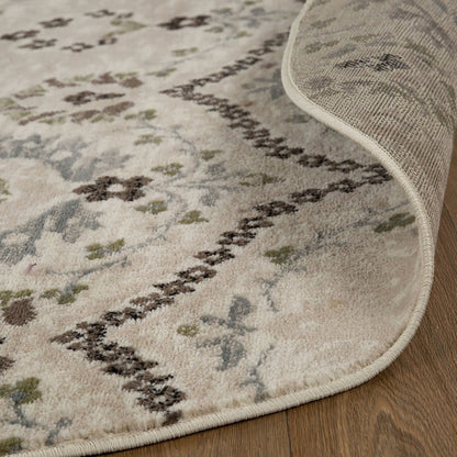 8' Brown Beige And Gray Floral Round Rug