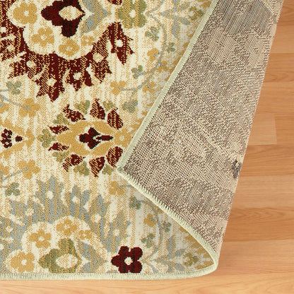 8' X 10' Beige Red And Gray Floral Area Rug