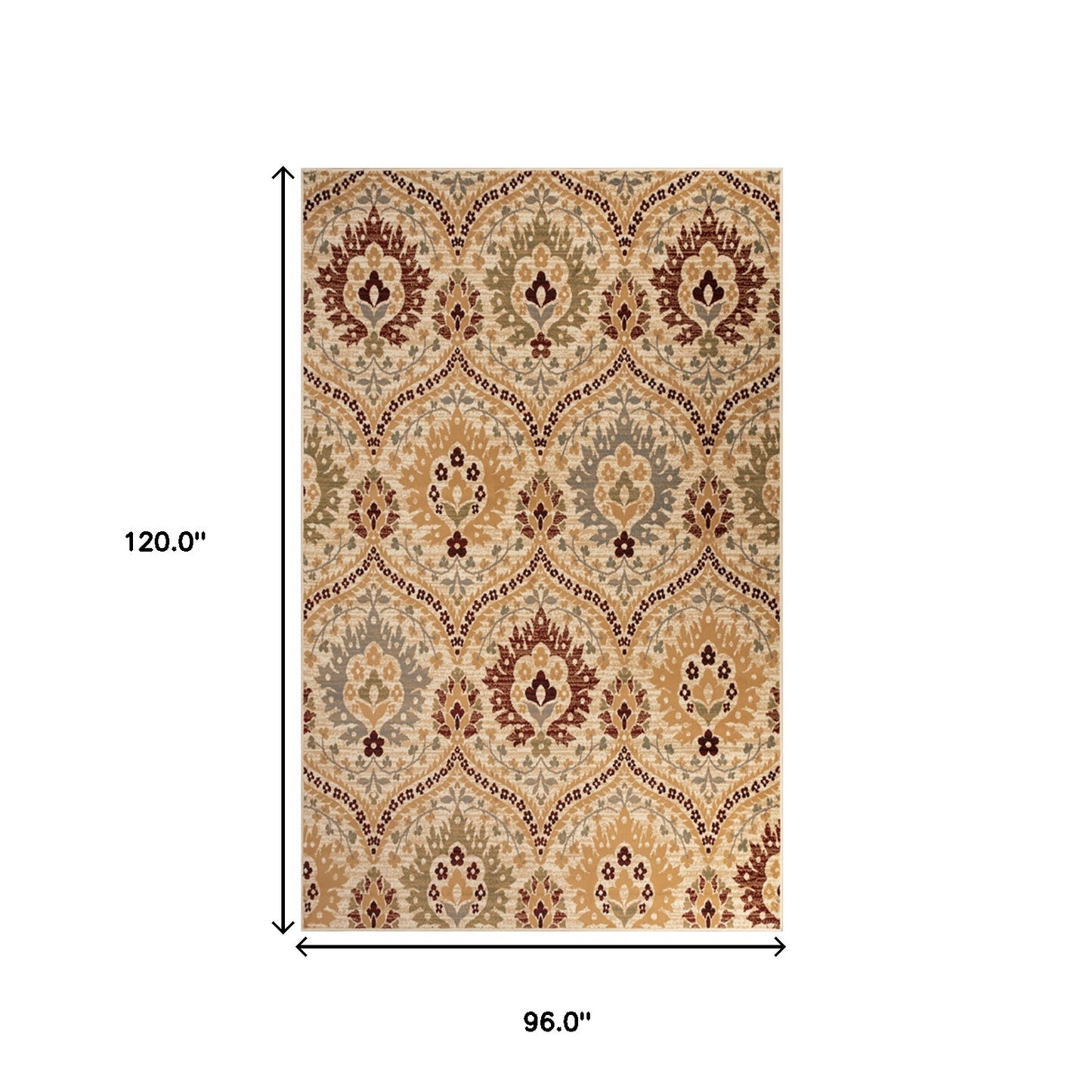 8' X 10' Camel Gray And Rust Floral Stain Resistant Area Rug