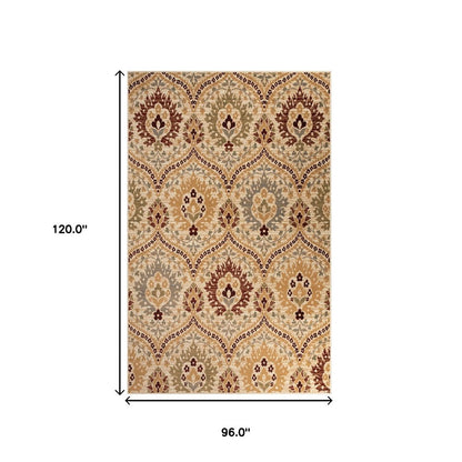 8' X 10' Beige Red And Gray Floral Area Rug