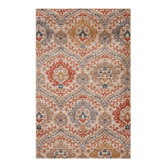 8' X 10' Orange And Ivory Floral Area Rug