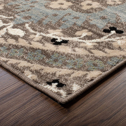 8' X 10' Beige And Ivory Floral Area Rug