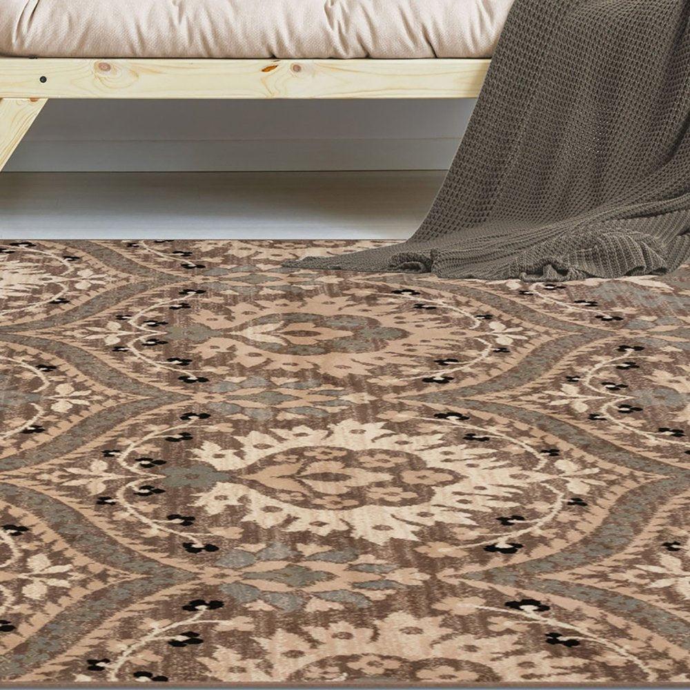 8' X 10' Beige And Ivory Floral Area Rug