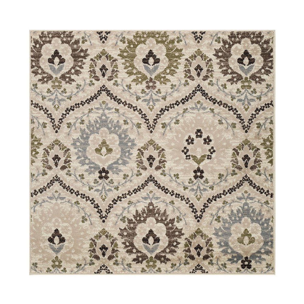 8' Brown Beige And Gray Floral Square Rug