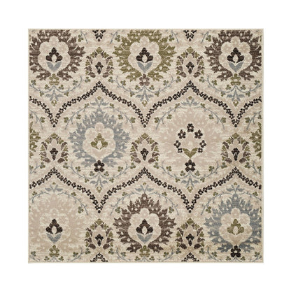 8' Brown Beige And Gray Floral Square Rug