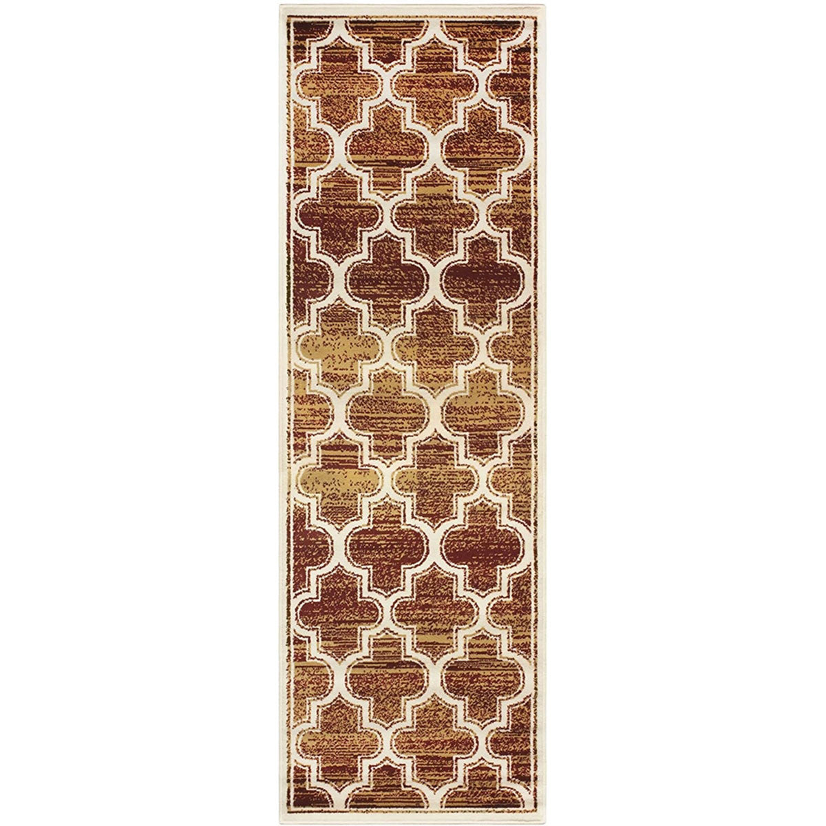 8' Brick And Gold Geometric Stain Resistant Runner Rug