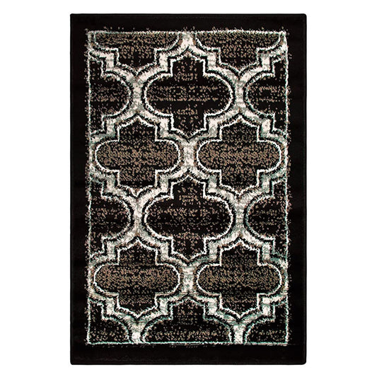 2' X 3' Black Geometric Stain Resistant Area Rug