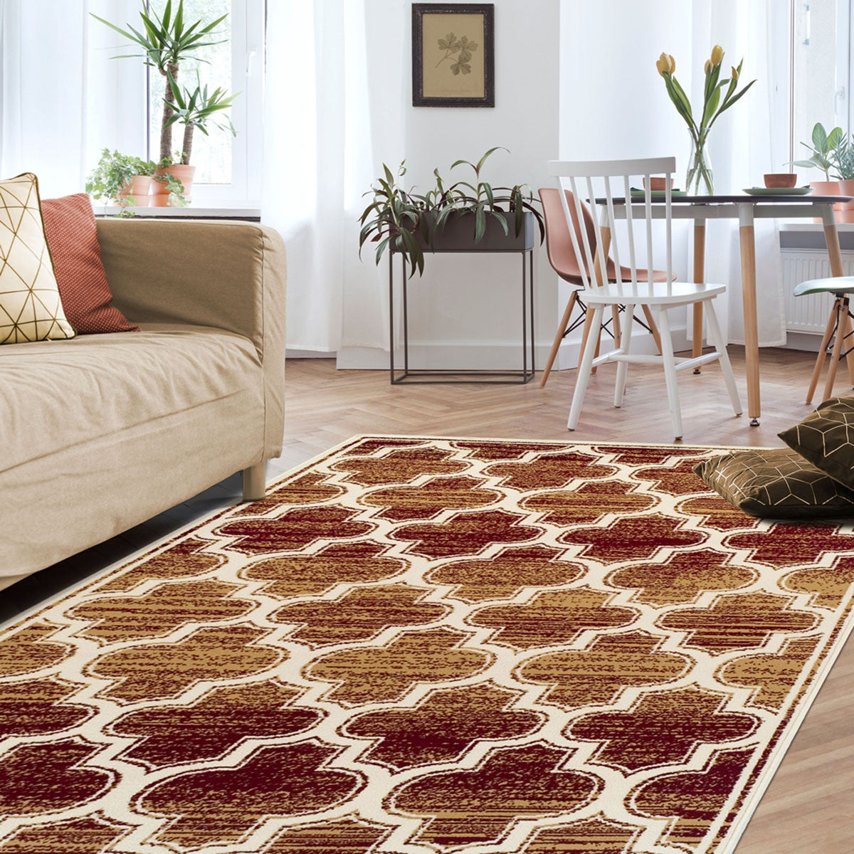 4' X 6' Brick And Gold Geometric Stain Resistant Area Rug