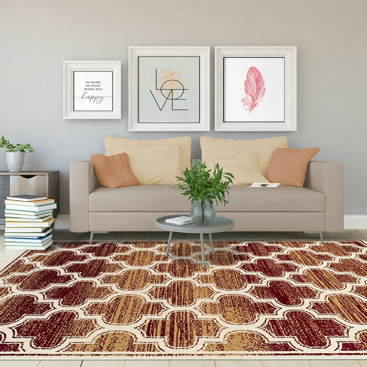 8' X 10' Brick And Gold Geometric Stain Resistant Area Rug