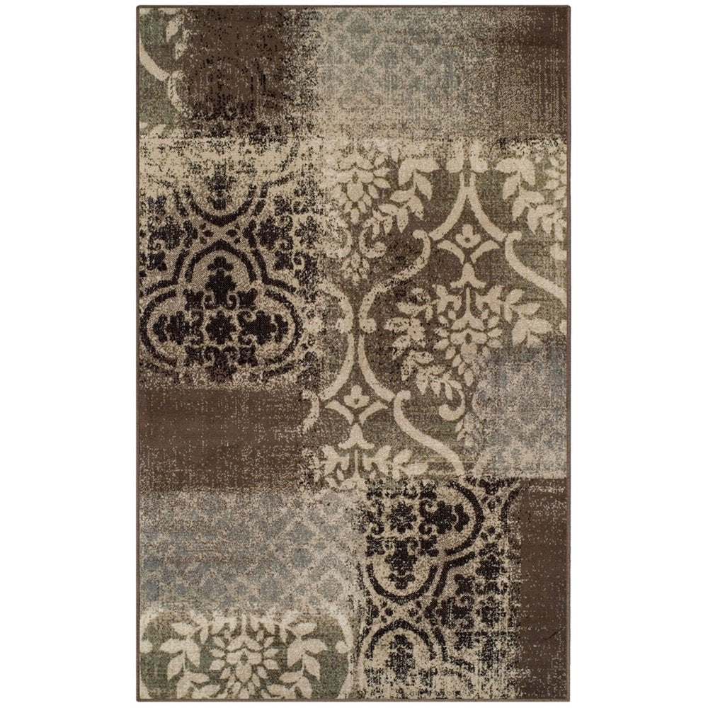 4' X 6' Ivory Brown And Gray Damask Distressed Area Rug