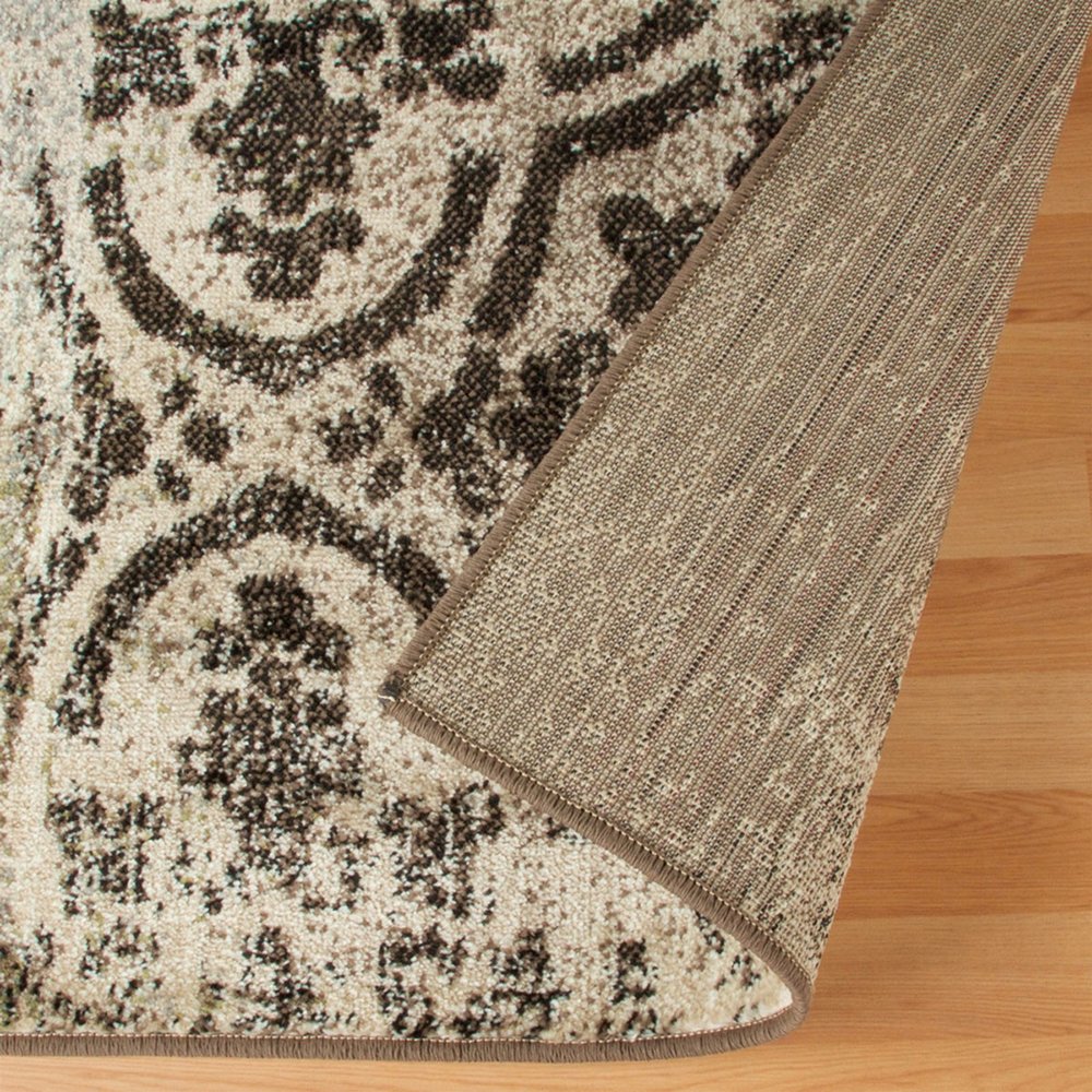 4' X 6' Ivory Brown And Gray Damask Distressed Area Rug