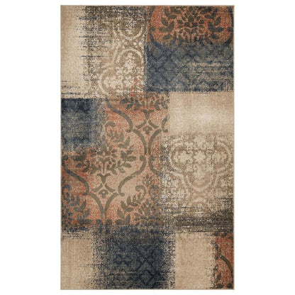 4' X 6' Blue And Ivory Damask Distressed Area Rug