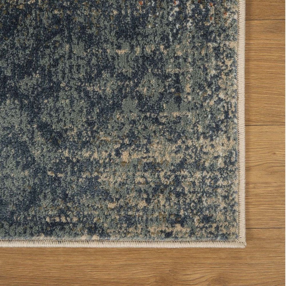5' X 8' Blue And Ivory Damask Distressed Area Rug