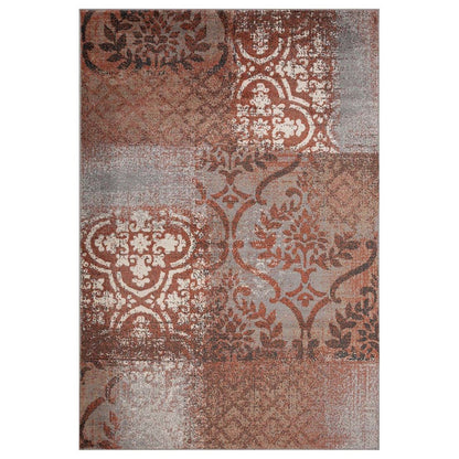 8' X 10' Rust And Gray Damask Distressed Area Rug