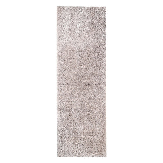 8' Beige Shag Handmade Runner Rug