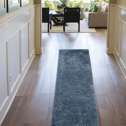 8' Blue Shag Handmade Runner Rug